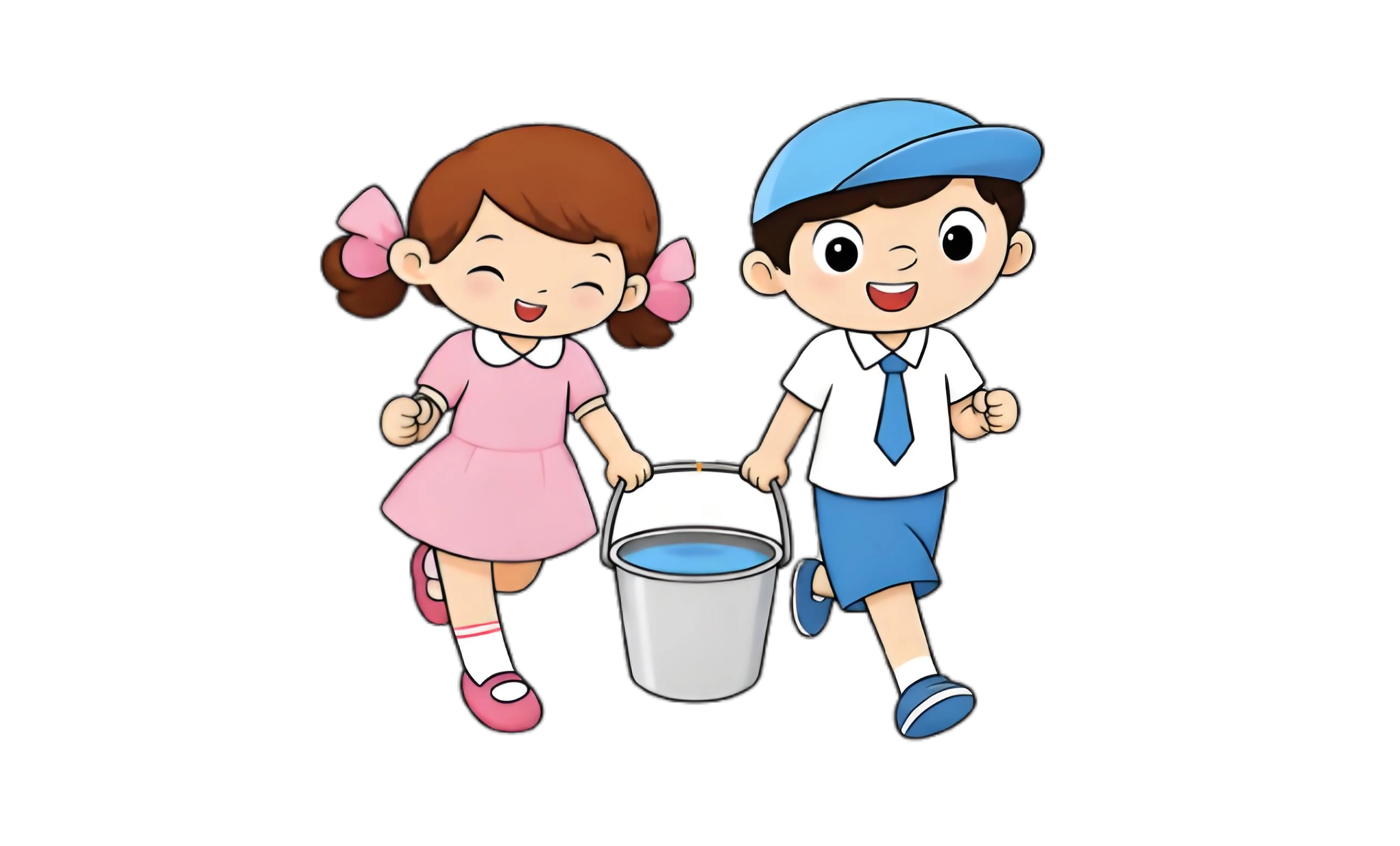 两人手臂夹角较小时提水桶